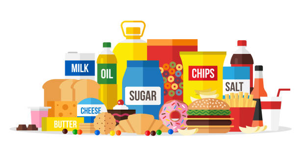 Vector illustration of processed food. Flat style.